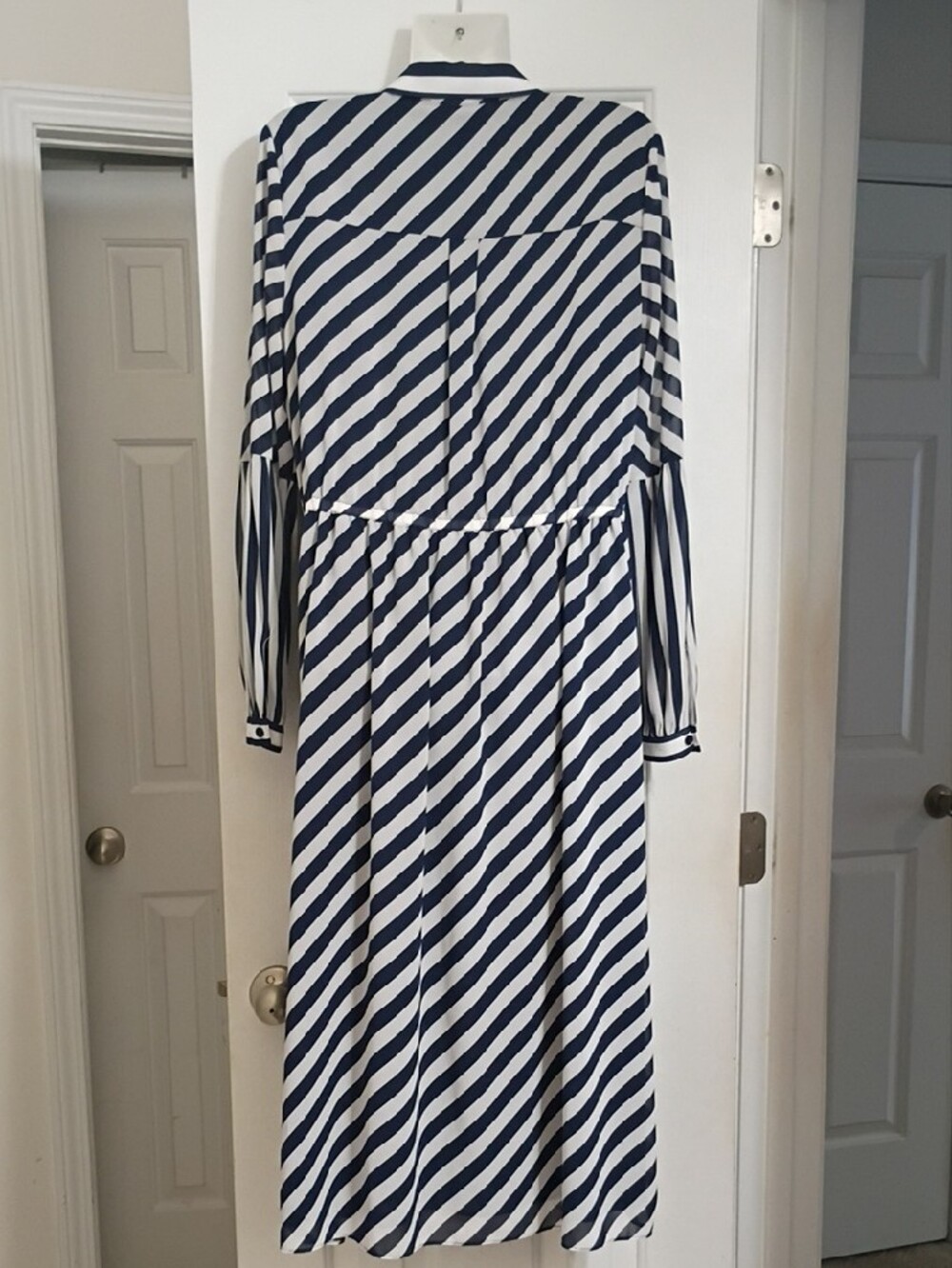 MICHAEL Michael Kors Navy and White Striped Long Sleeve Shirt Dress - Picture 7 of 13